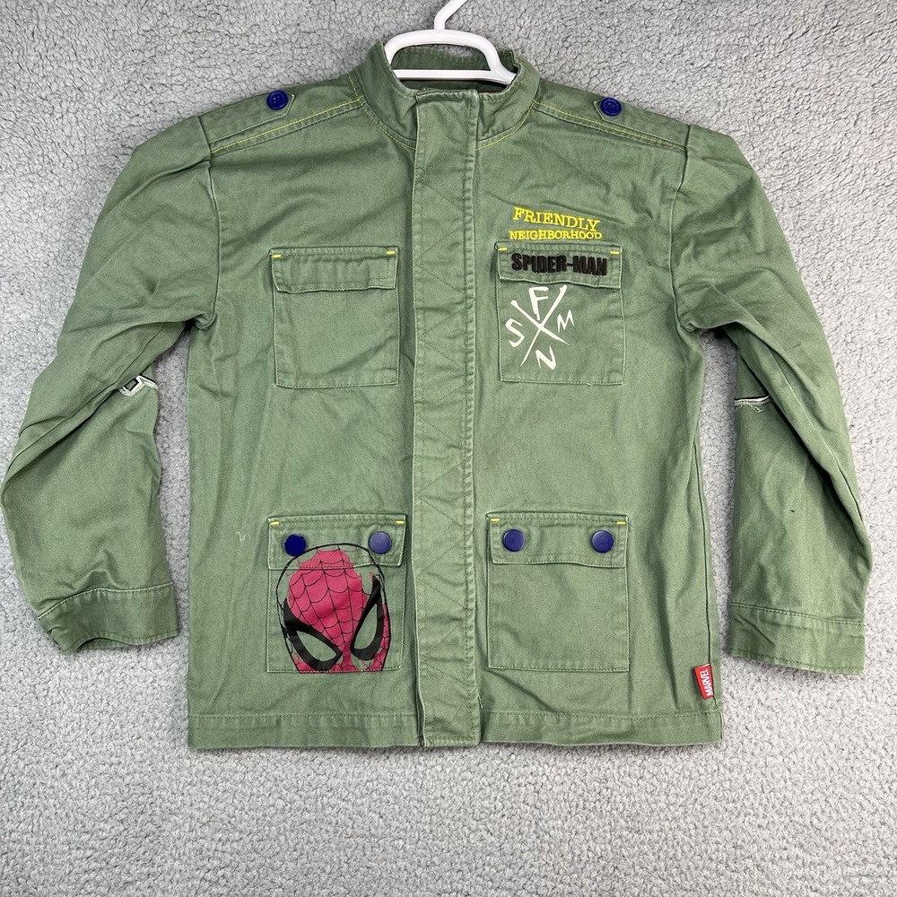 Disney Spider-Man Field Jacket Boys 9/10 Green Marvel Comic Con Cotton Coat